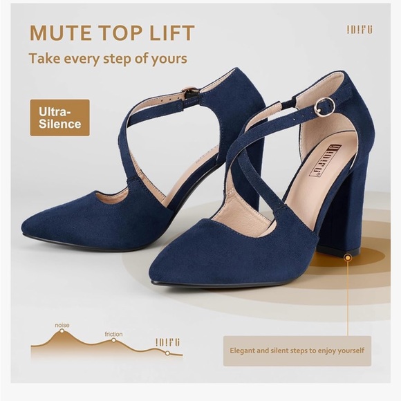 NWOT Chunky HERLS IDIFU 4in Chunky High Heels Pumps Closed Toe Block Strappy - Picture 14 of 15